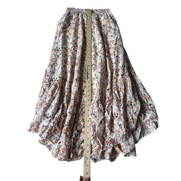 Free People Midi Skirt Ditsy Floral size XS Multicolor Boho Pull On Ruffles - Picture 9 of 12